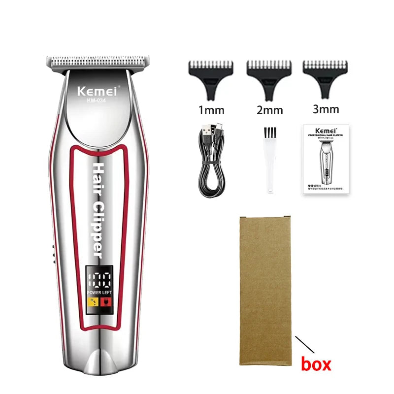 Kemei KM-034 Professional Hair Trimmer Men's Electric Beard Trimmer LCD Display Hair Clipper Haircut Set