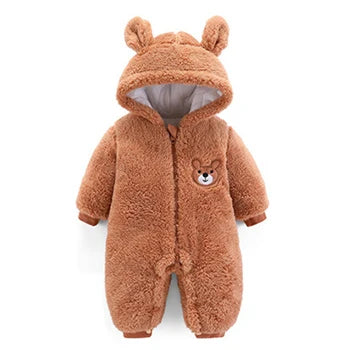 Baby Boy Clothes Cute Plush Bear Baby Rompers Autumn Winter Keep Warm Hooded Infant Girls Overall Jumpsuit Newborn Romper 0-18M