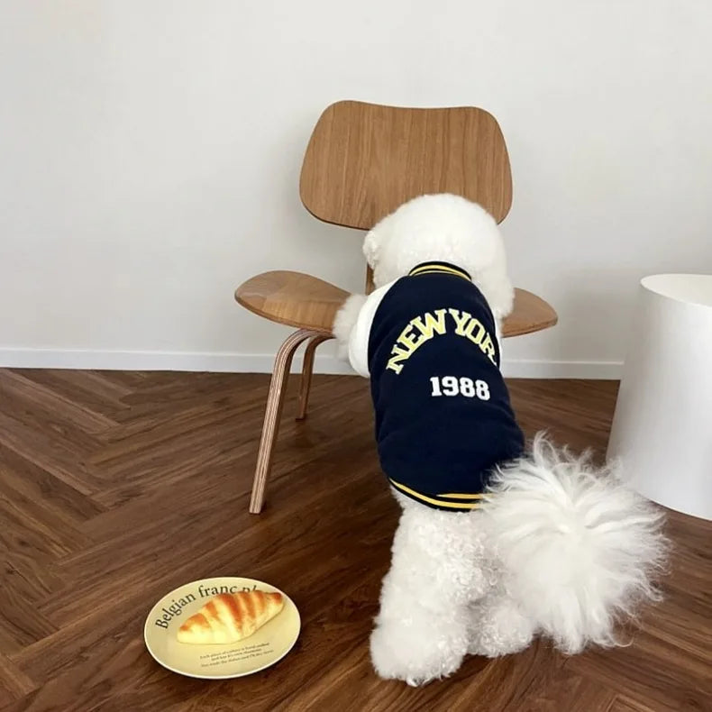 Warm Fleece Dog Baseball Jacket New York 1988 Winter Pet Coat for Small Dogs Poodle Chihuahua Yorkie Fashion Puppy Sweatshir