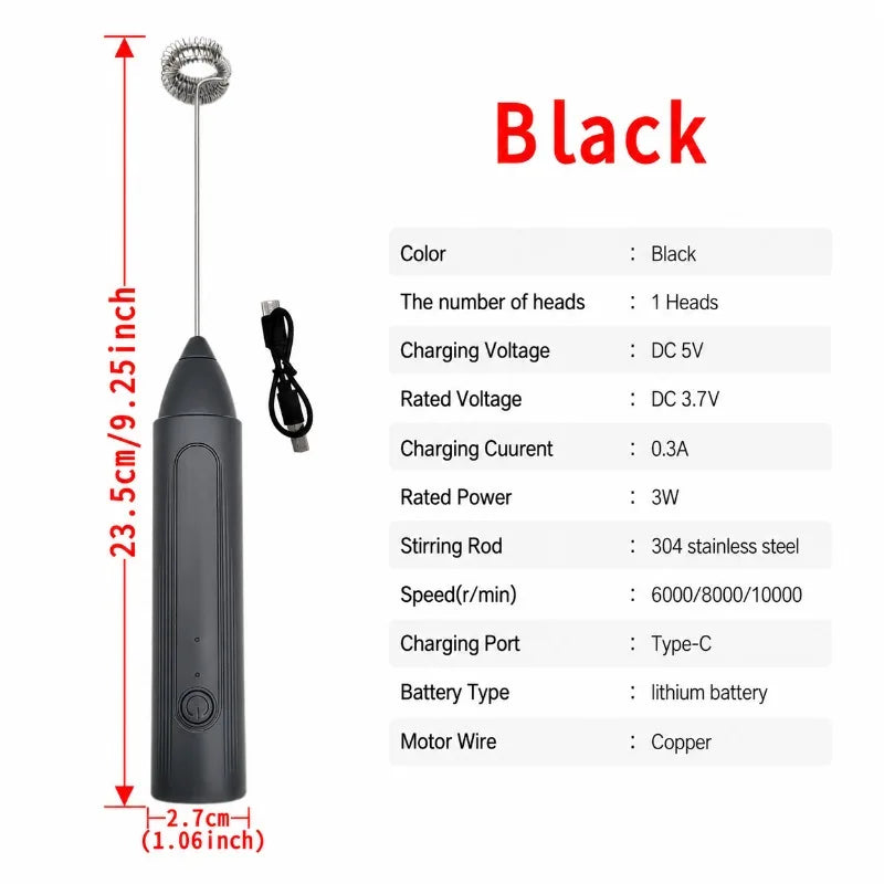 Electric Coffee Frother 2 In 1 Rechargeable Type-C Blender Stainless Steel 3 Speeds Milk Mixer Egg Beater Handheld Foam Maker