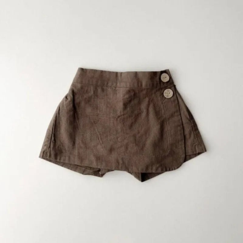 22316 Baby Summer Clothes 2024 Ins New Cotton and Linen Baby Girl's Skirt Short Leisure Crotch Button Mori Hot Pants