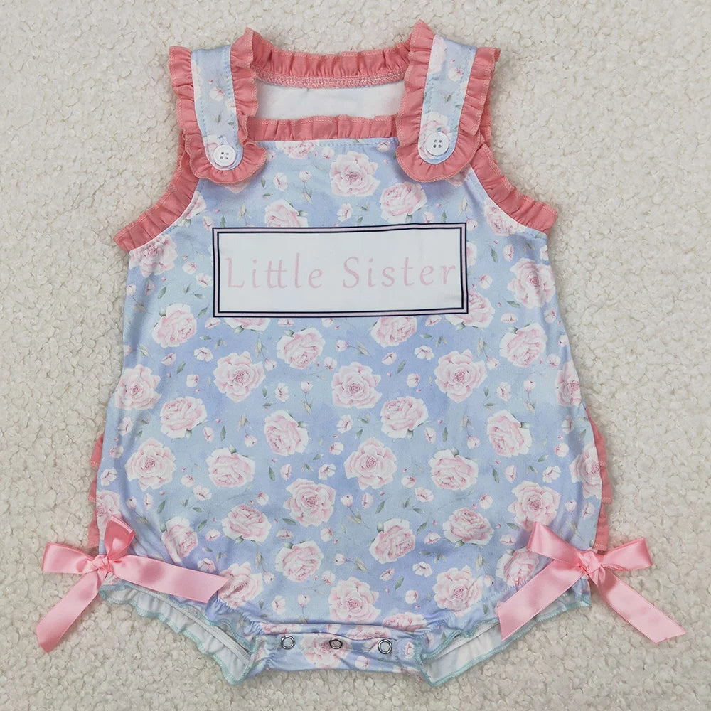 Hot Sale Baby Girls Rompers Blue Flutter Sleeves Bows Ruffle Rompers Boutique Toddler Girls Bubbles Summer Rompers Girls Onesie