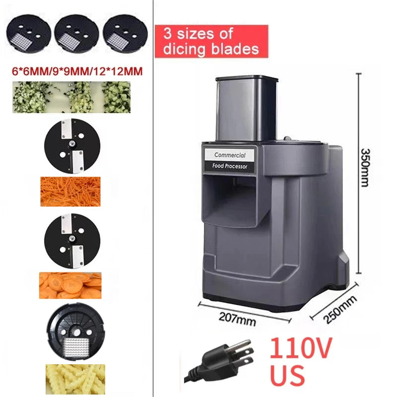 Commercial Vegetable Chopper 3 in1 Multifunctional Electric Cutting Machine Carrot Potato Slice Shred Diced Food Processor