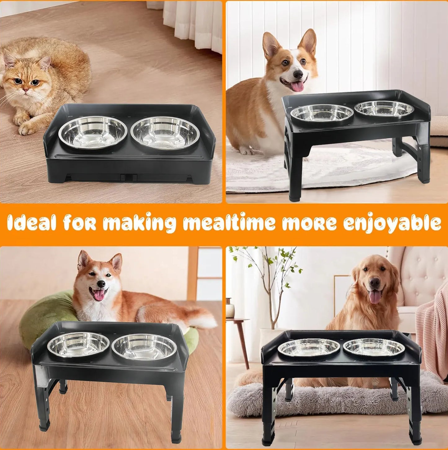 Updated Elevated Dog Bowls 4 Height Adjustable Raised Dog Bowl with Baffle No Spill Edge 2 Thick 50oz Stainless Steel Dog Food