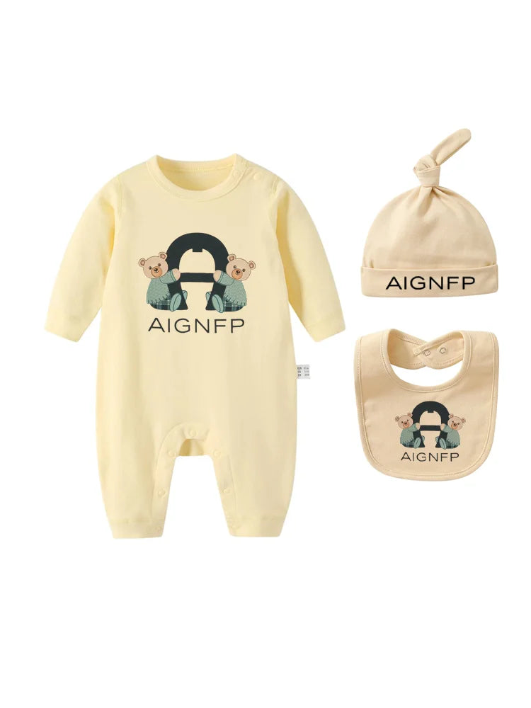 Cute Bow Bear Romper Newborns Clothes Autumn 2025 Hot Sale New Toddler Jumpsuit Hat Bib scarf Set Baby Girls Long sleeves Romper