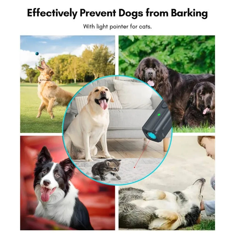 Ultrasonic Dog Repeller Anti Barking Device USB Rechargeable Portable Dog Trainer with LED Light and Lanyard