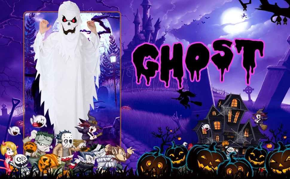 Halloween Boys Girls White Ghost Scary Cosplay Costume for Kid Child Stage Performance Carnival Party Dress Up Suit