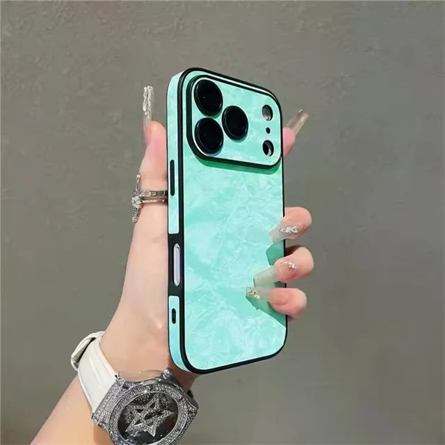 Velvet Snow Mountain Pattern Phone Case For iPhone 17 15 14 16 12 11 13 Pro Max Plus Air Luxury Leather Cover Phone Accessories