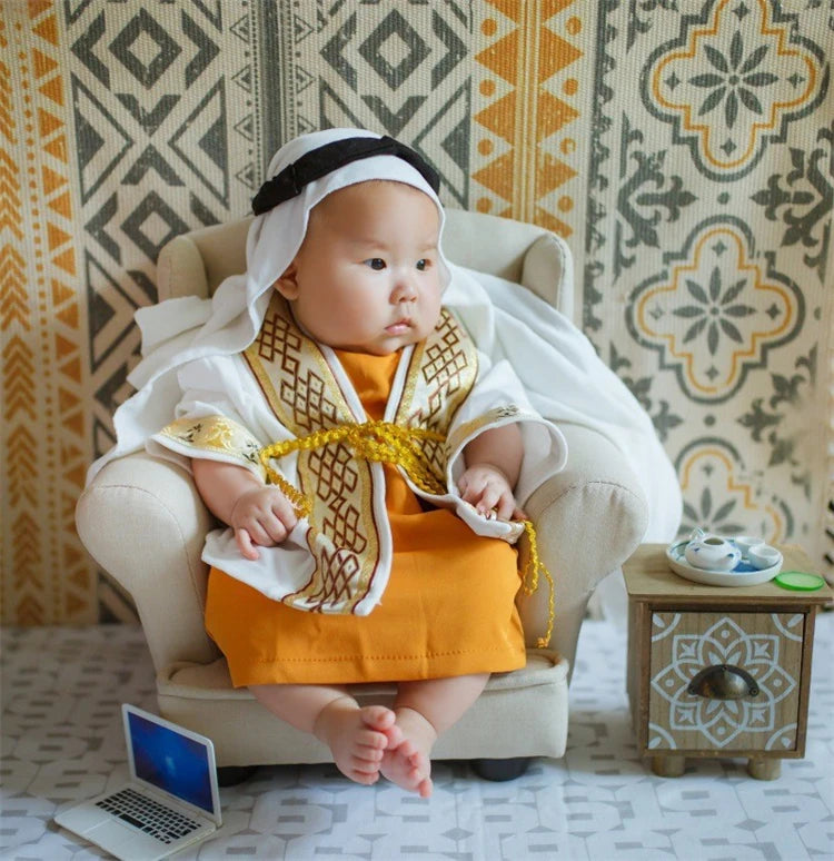 Arabian Robe Baby Infant Photography Clothing Sets Outfits Muslim Head Scarf Robe 3pcs/Set Toddler Souvenir Pictures Photo Props
