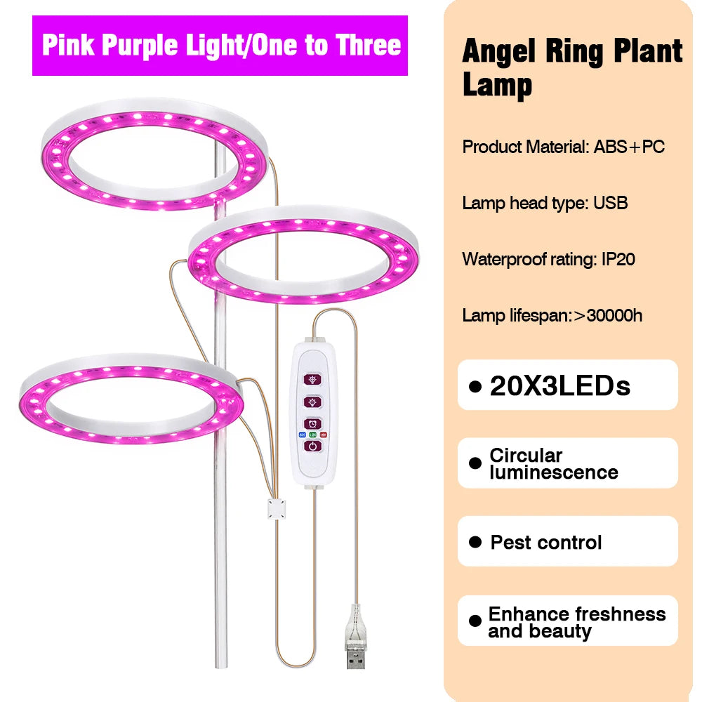 LED Grow Light Full Spectrum with UV IR Angel Ring Phytolamp DC5V USB for Indoor Grow Tent Planting