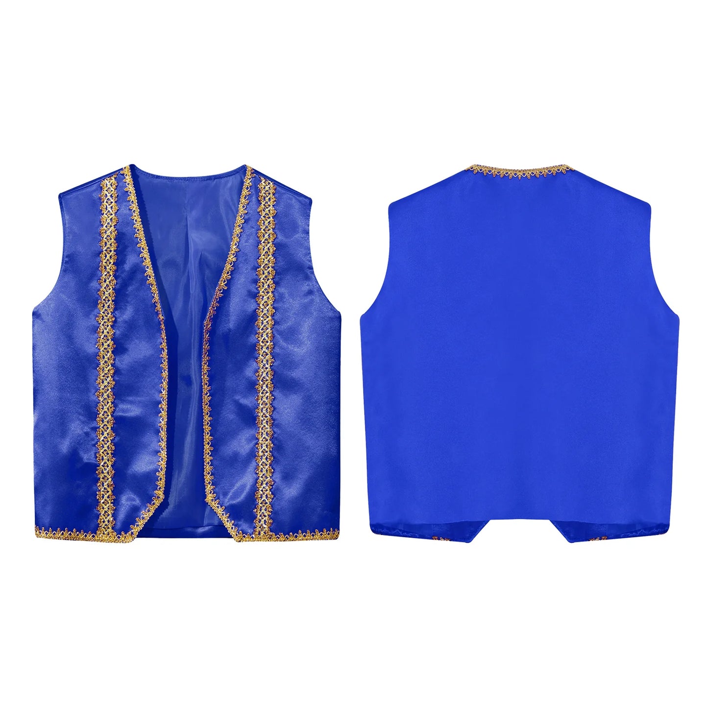 Kids Girls Boys Medieval Steampunk Costume Arabian Prince Sleeveless Golden Trim Waistcoat Vest Halloween Cosplay Fancy Dress Up