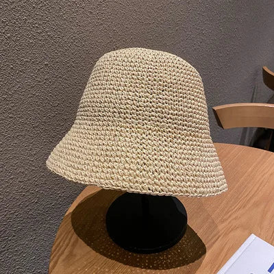 Beach Korean Straw Hat Summer Women Visor Bucket Hat Fisherman Hat Hand weaving Panama Girl Fishing Chapeau Sun Hats tool