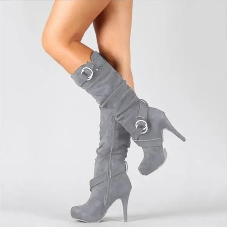 2025 New Sexy Knee High Women Boots Thin High Heel Round Toe Platform Fashion Ladies Pu Leather Boots Size 34-43 Lady Shoes