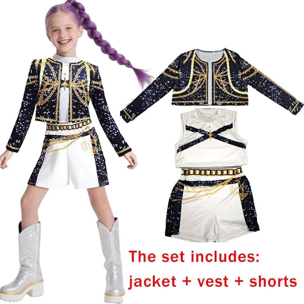 Halloween Costume Rumi Cosplay Kpop Warrior Costume Wig Disguise Rummy Girl Birthday Party Gift Carnival Performance Clothes Set