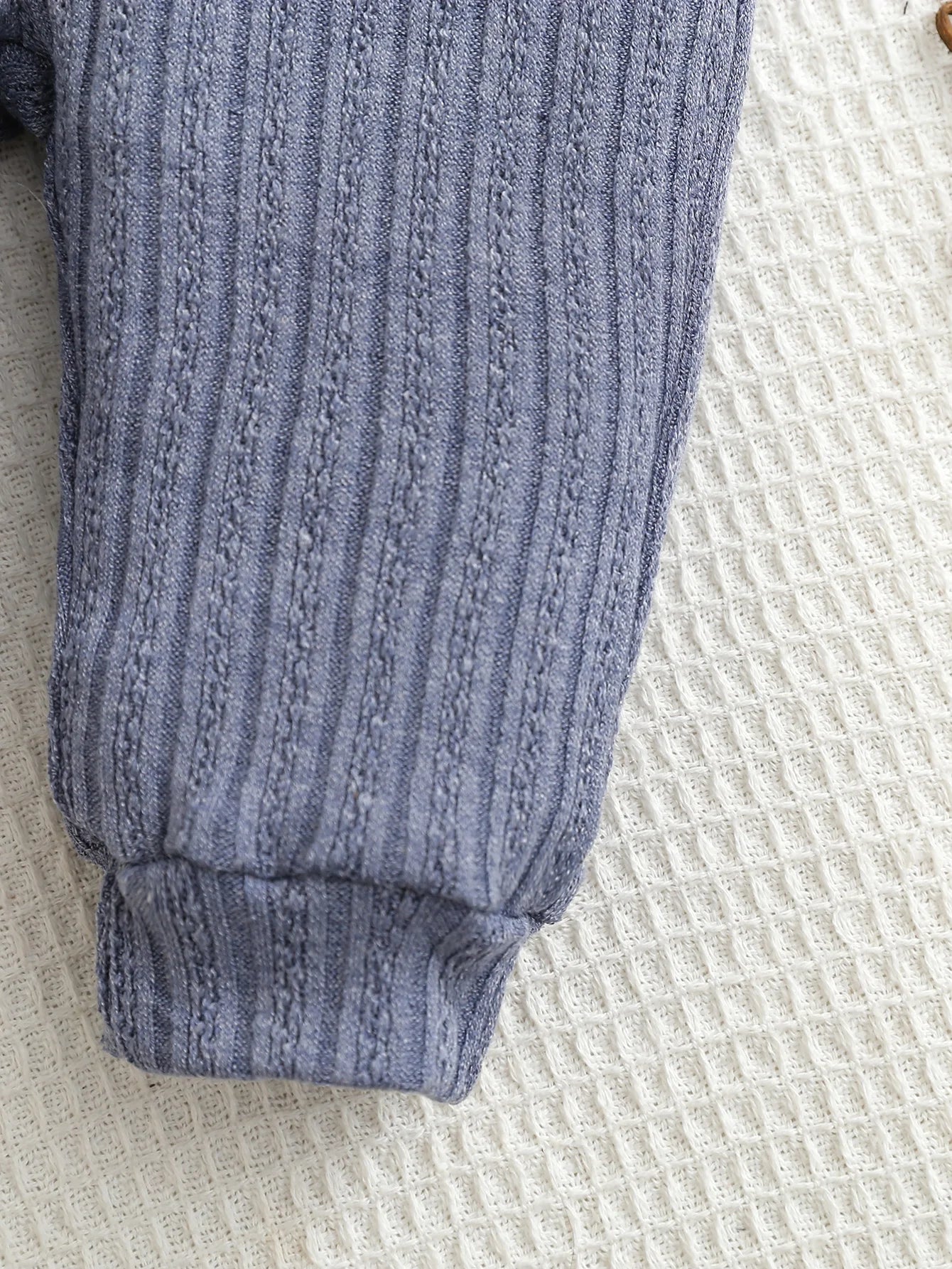 Baby Autumn Winter Knitted Blue Long Sleeve Crawler Suit with Long Pants Infant Clothing Set for Toddlers