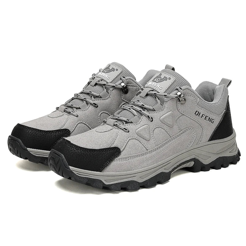 Men's Outdoor Lace-Up Leather Comfortable Versatile Lightweight Hiking Shoes Casual Sports Footwear