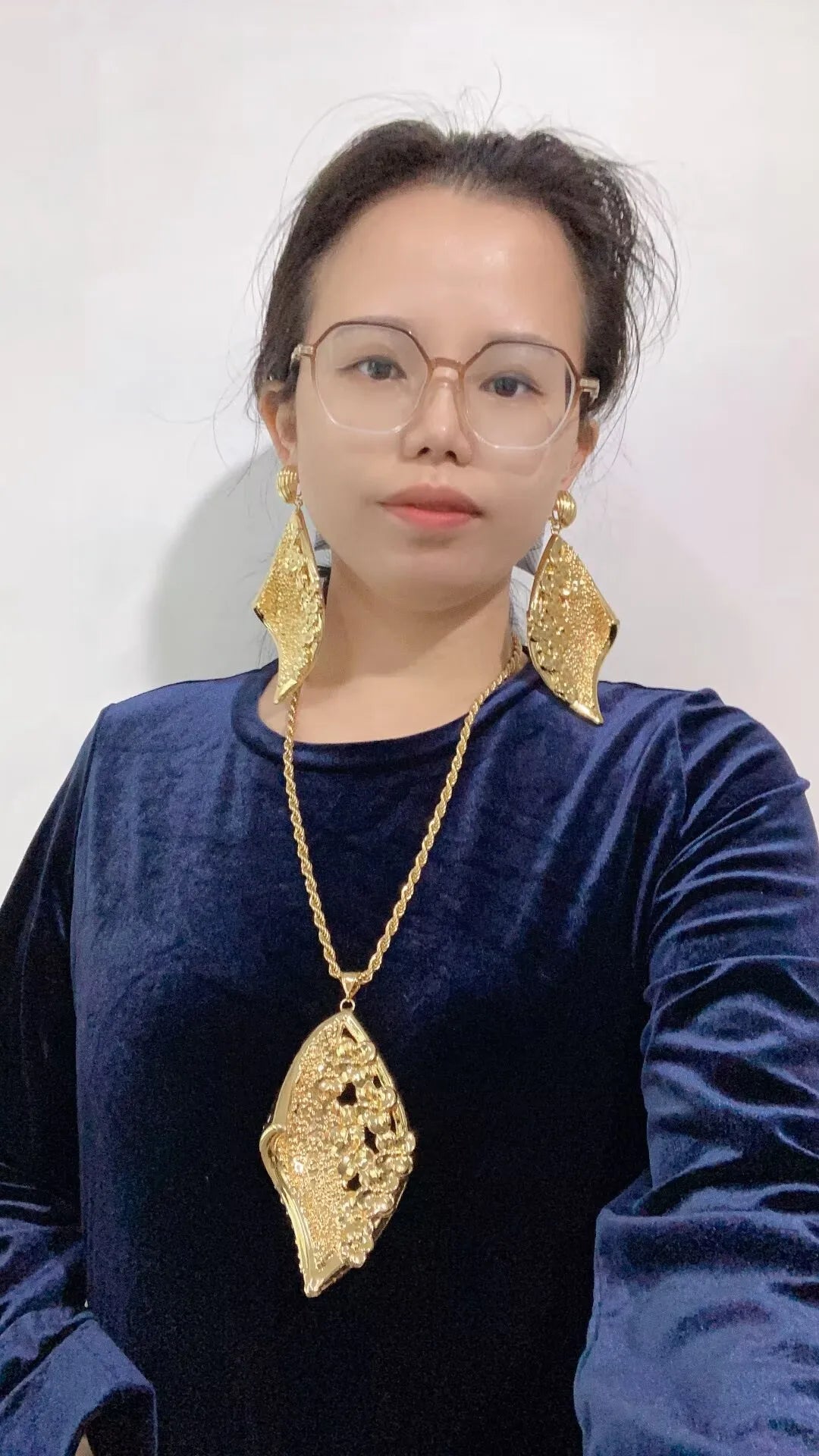 Hot Trendy Statement Earring & Necklace Set Chunky Gold Tone with Intricate Hollow Out Pattern | Women’s Bold Fashion Jewelry
