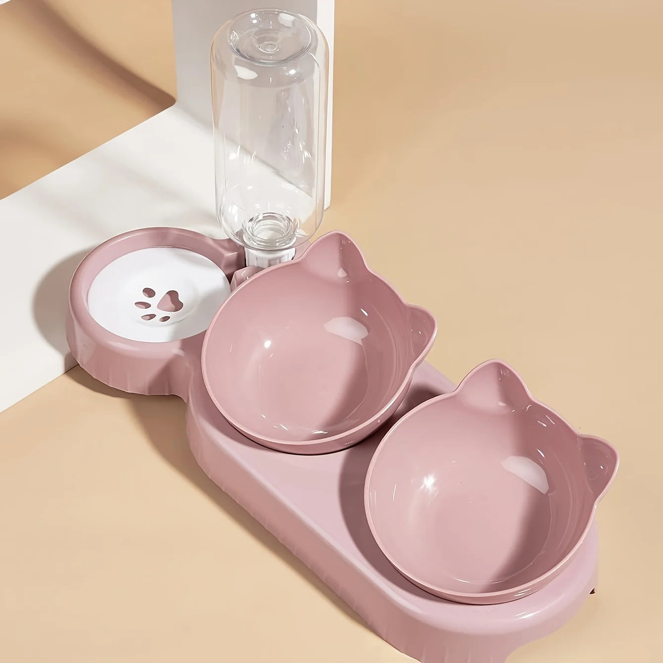 New hot selling cat bowl double bowl pet feeder with anti slip cat paw design, feeding supplies for cats and pets