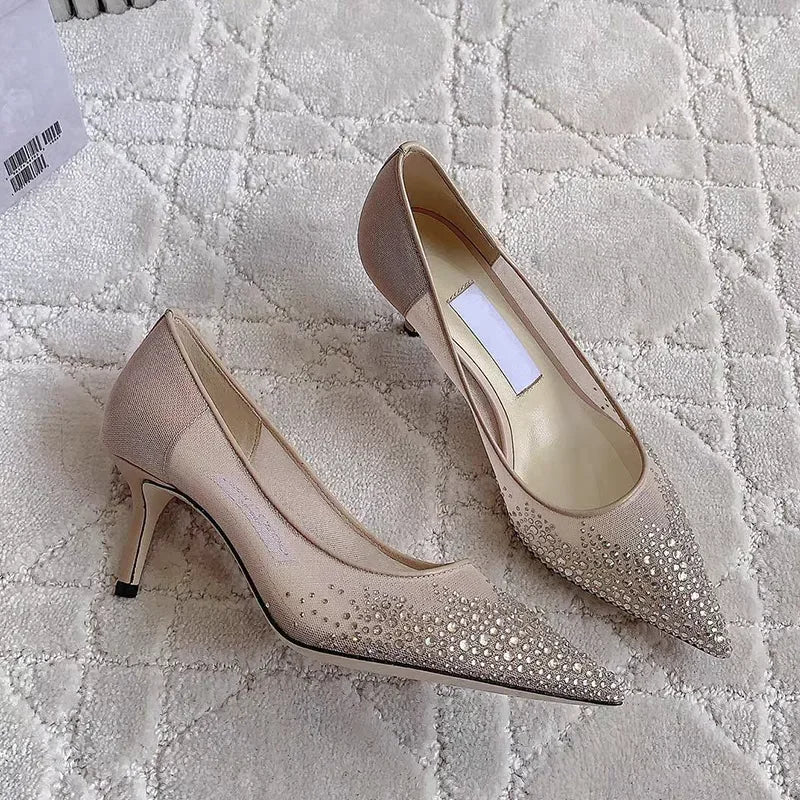 2026 European and American Women's New Mesh Pointed High Heels Shallow Mouth Sexy Fashion Shoes