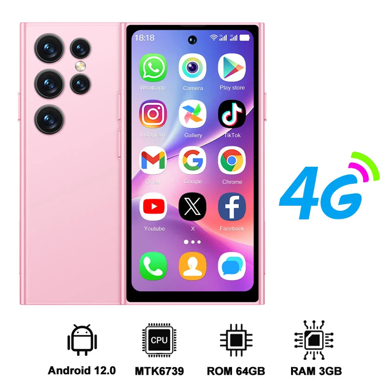 SERVO S27 Mini Android OS Cute Smartphone 4G LTE 3GB+64GB Play Store GPS WiFi Face ID 4.0" Small Smart Phones Dual SIM Standby