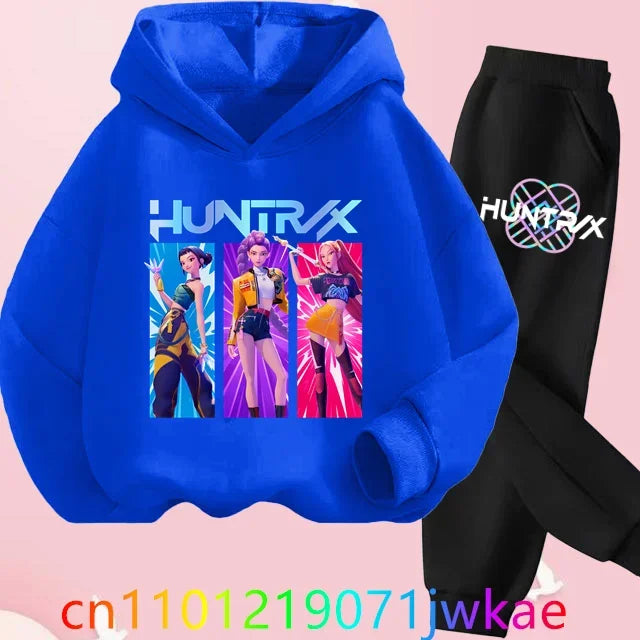 Kid K-Pop Demon Hunters Hooded Suit Toddler Girl Clothes KPop Demon Hunters Hoodie Set Girls Fashion Casual Sweatshirt New Movie