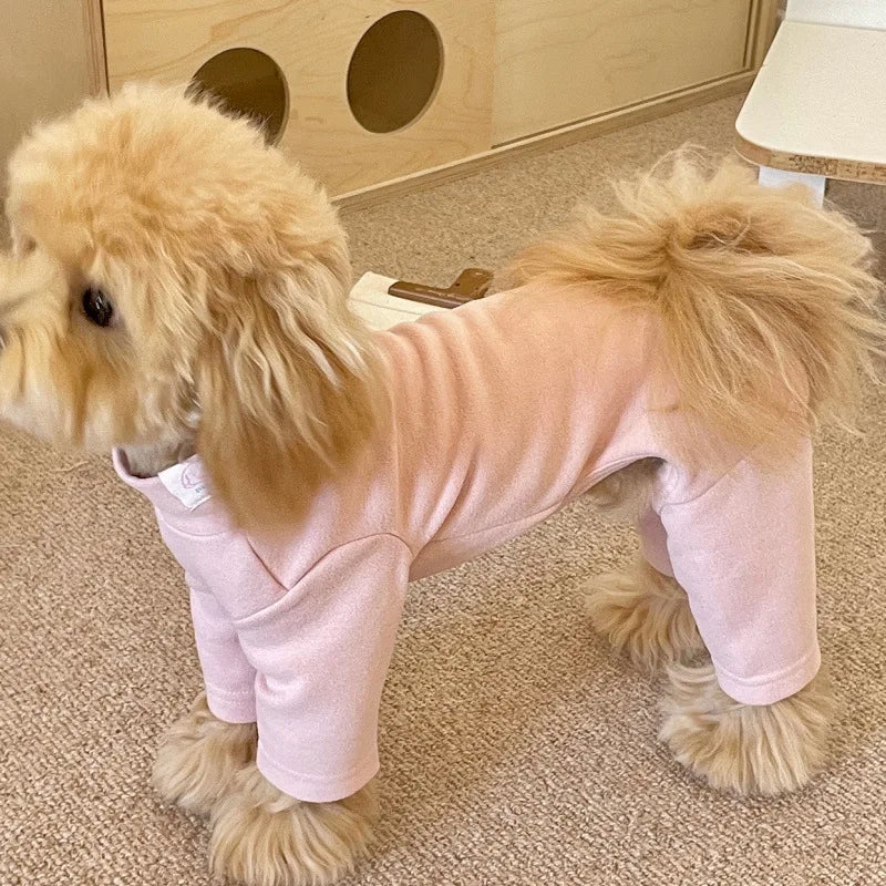Elastic Pet Jumpsuit Four Legged Pants For Small Medium Dogs Cream Color Cozy Home Base Shirt Winter Warm Dog Clothes