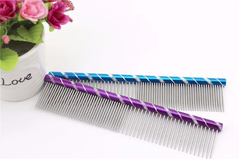 10pcs/lot 19cm/16cm Pet Dog Comb Bright Multi-Colored Stripe Grooming Comb For Shaggy Cat Dogs Barber Grooming Tool