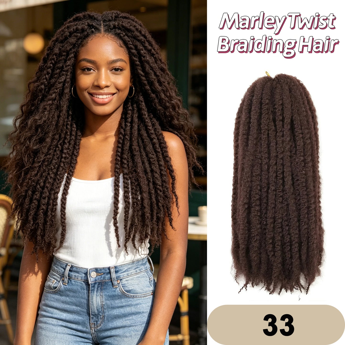 Marley Twist Braiding Hair Pre Stretched Ombre/Solid Colors Afro Kinky Curly Crochet Hair for Faux Locs Jumbo Marley Twists Hair