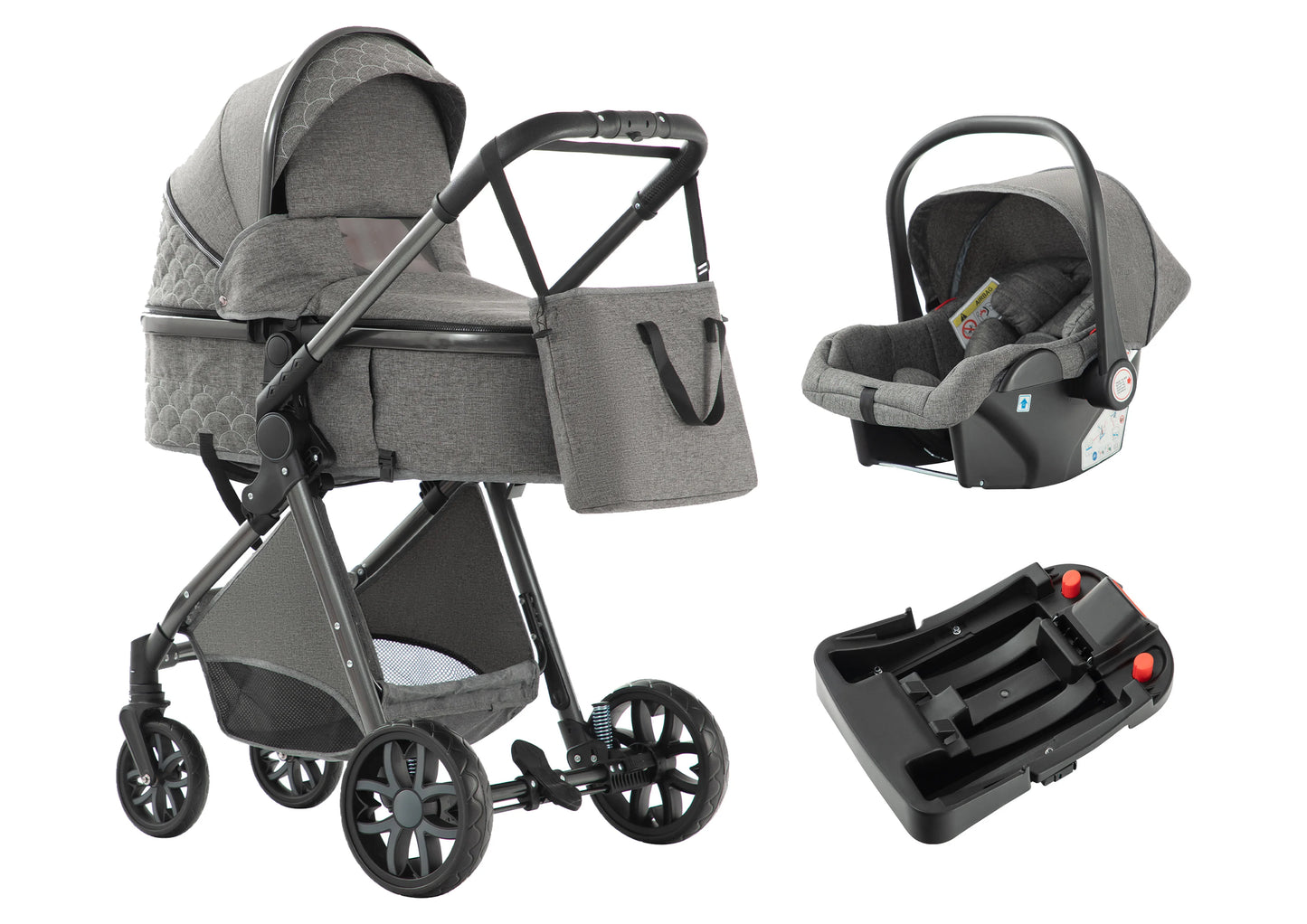 Baby Stroller 3-in-1 Travel System,Adjustable stroller and Accessories Combo Set, One Click Folding.