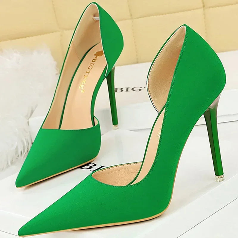 2025 New Women 11cm High Heels Wine Green Pumps Plus Size 34-43 Stripper Evening Orange Heels Lady Wedding Bridal Scarpins Shoes