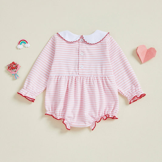 0-18M First Valentines Day Baby Girl Outfit Newborn Heart Smocked Bubble Romper Bodysuit Cute Valentines Day Baby Clothes