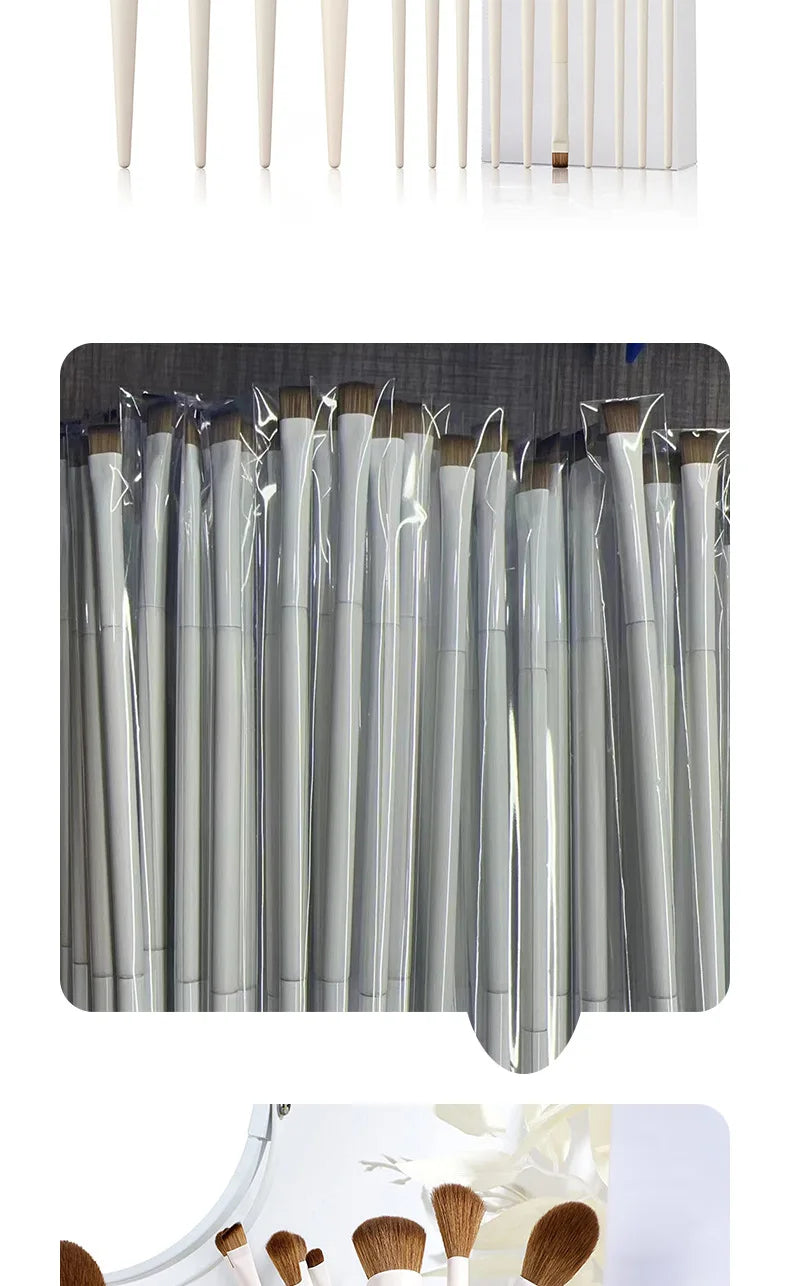 14Pcs Makeup Brush Set White Wooden Handle Synthetic Foundation Brush Powder Contour Eyeshadow Liner Blending Highlight