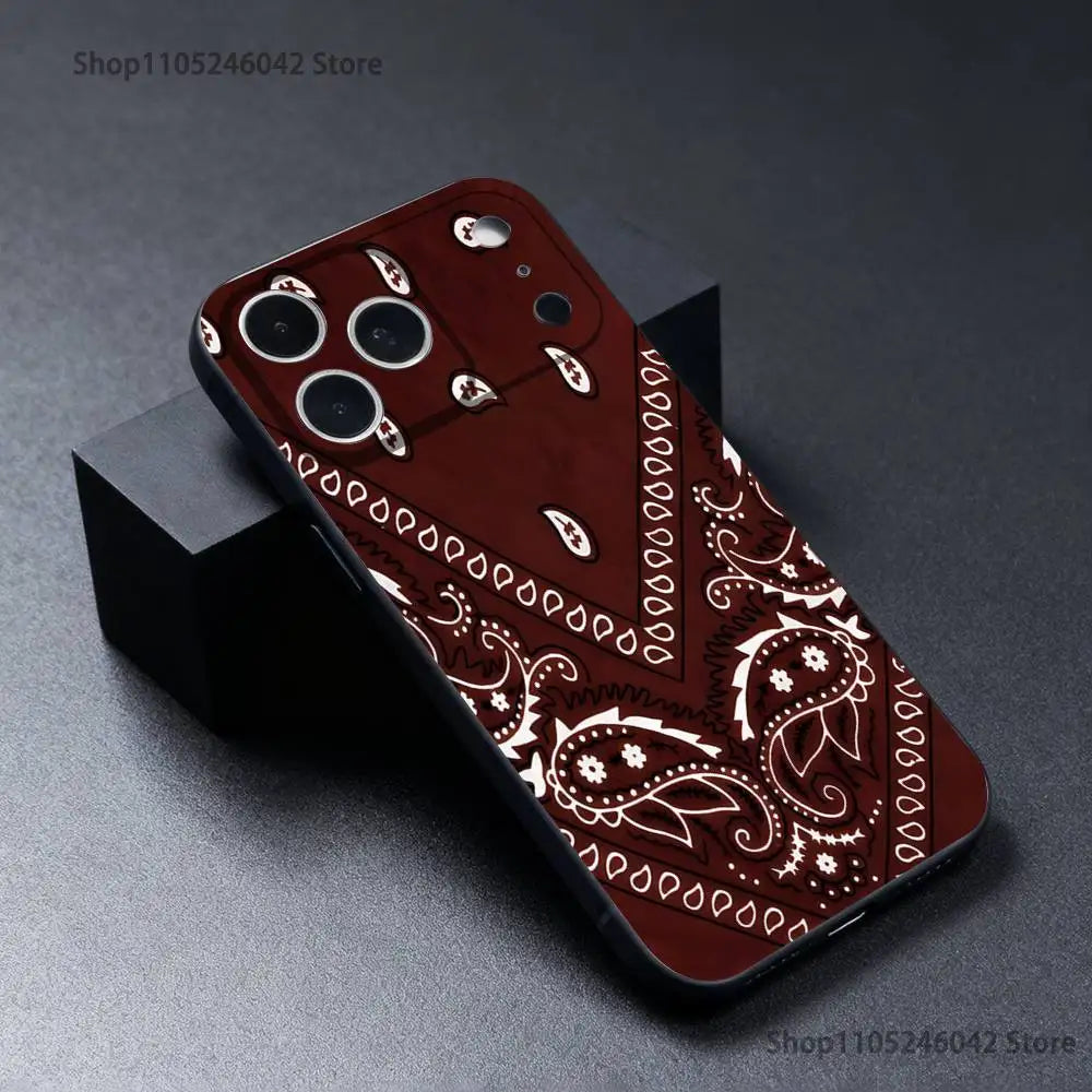 Bandana Pattern Phone Case For iPhone 17,16,15,14,13,12,11,Pro,XS,Max,XR,Plus,E,SE4,Mini Black Soft Cover