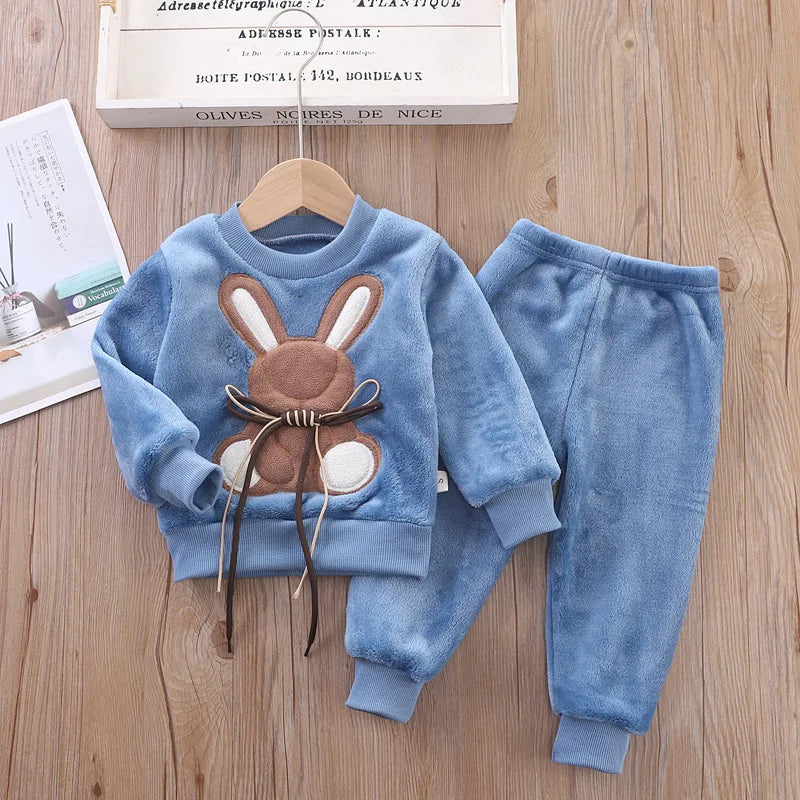Baby Winter Clothes Set Baby Girls Boys Autumn Fashion Flannel Fleece 2pcs Clothes Kids Cartoon Bear Sleepwear Children Pajamas