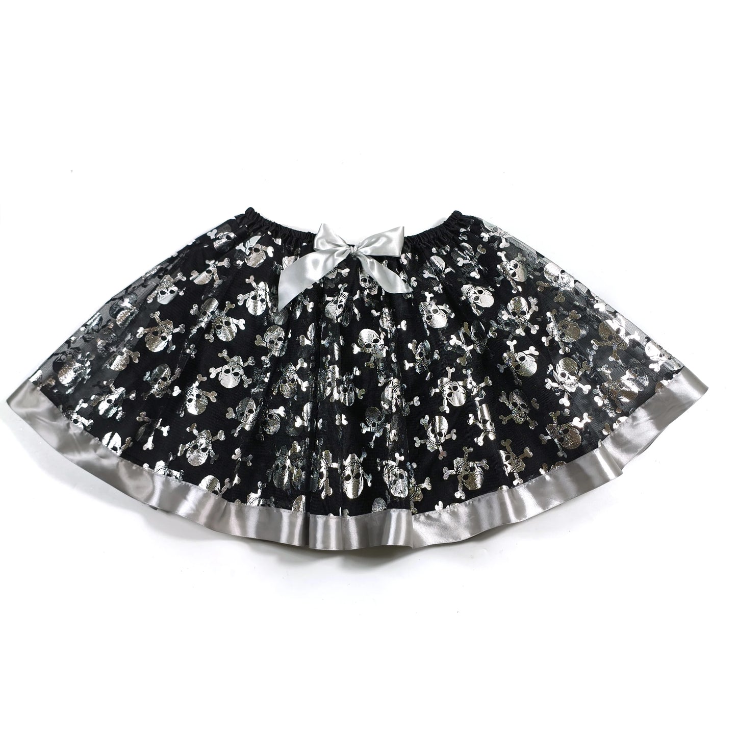 Halloween Adults Tulle Skirt Adorned with bats pumpkins stars this orange tulle skirt has a black bow waist trim