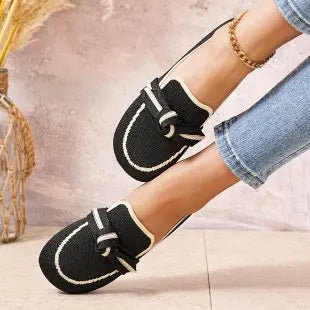 Women Flats 2025 New Knitted Breathable Flat Shoes Women Large Size Lightweight Loafers Anti-Slip Casual Flat Sneakers Women