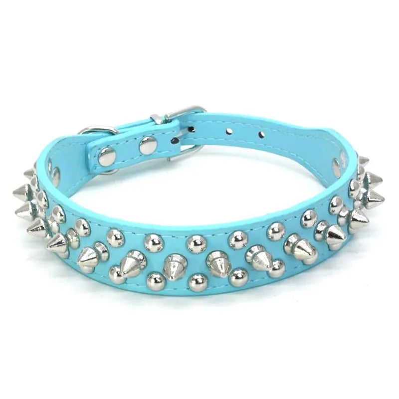 PU Dog Collar with Spike Rivet Adjustable Anti-Bite Pet Collars for Small Medium Large Dogs Bull Terrier Doberman Pinscher