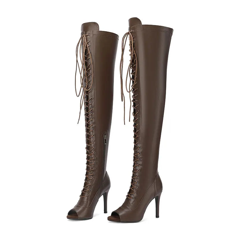 Over the knee Long Boots Women Heels Soft Lace-up Boots Stilettos Jazz Dance Latin Dancing Outdoor Sexy Stilettos Booties