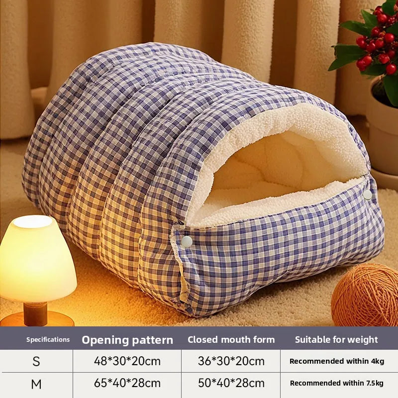 Foldable Pet Sleeping Bed for Cats And Dogs Thickened Semi-Enclosed Soft Indoor Design Warm for Autumn And Winter