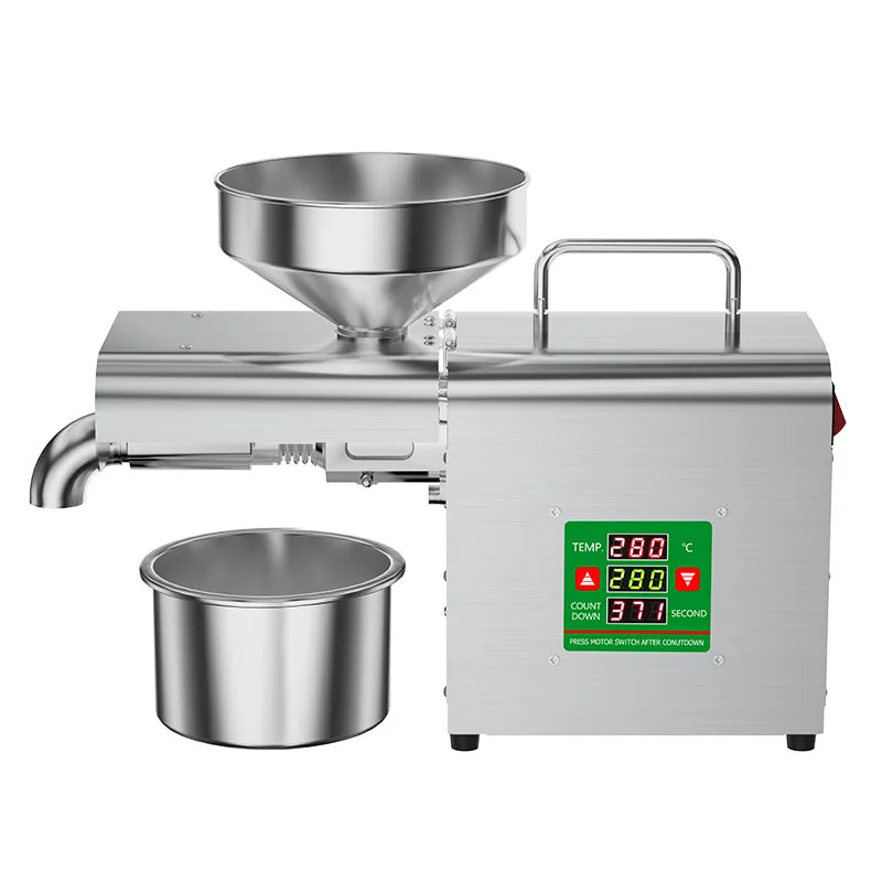 Electric Oil Press Machine, Cold/Hot for Home Use Automatic Oil Extractor for Peanut, Sesame, Sunflower Seeds, Stainless