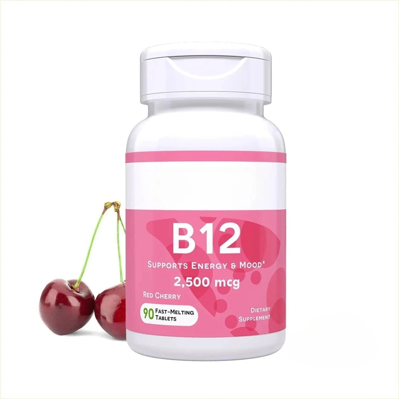 Methylcobalamin Vitamin B12 2500mcg Fast Dissolve Tablets 90 Servings Cherry Flavor Daily Energy Metabolism Support for Adults