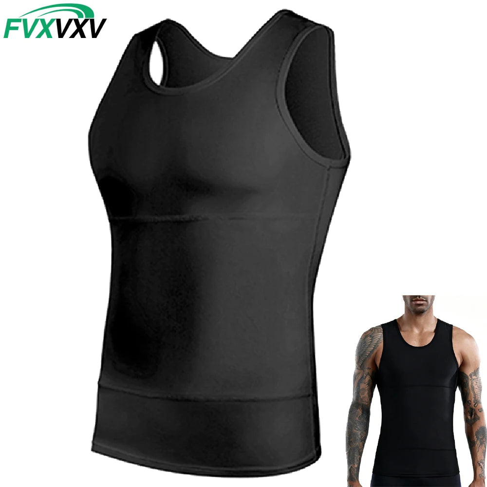 FVXVXV 1PCS Mens Slimming Compression Shirt, Body Shaper Workout Tank Top, Gynecomastia Tummy Control Undershirts