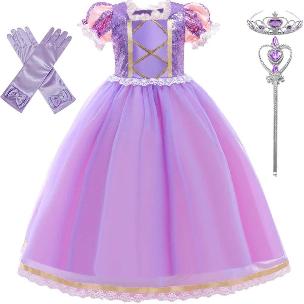 Rapunzel Halloween Costume for Girls Carnival Cosplay Kids Clothes Party Birthday Princess Dress Lace Wedding Christmas Costumes