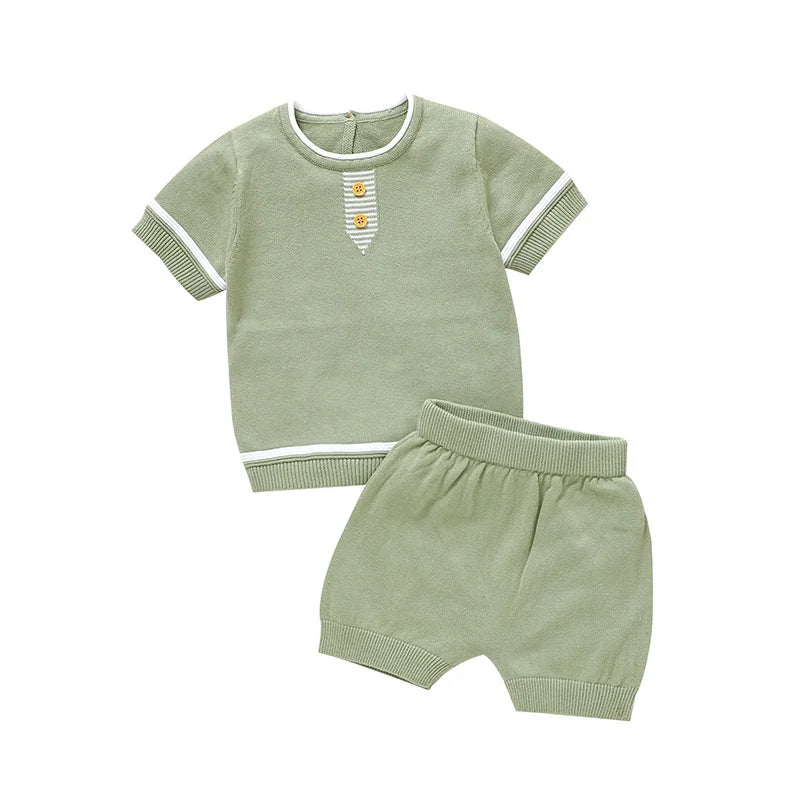 Summer Solid Short Sleeve T-Shirts+Shorts 2PCS Outfits for Newborn Boys Cotton Clothes Sets 0-18m Infant Knit Tracksuits Costume