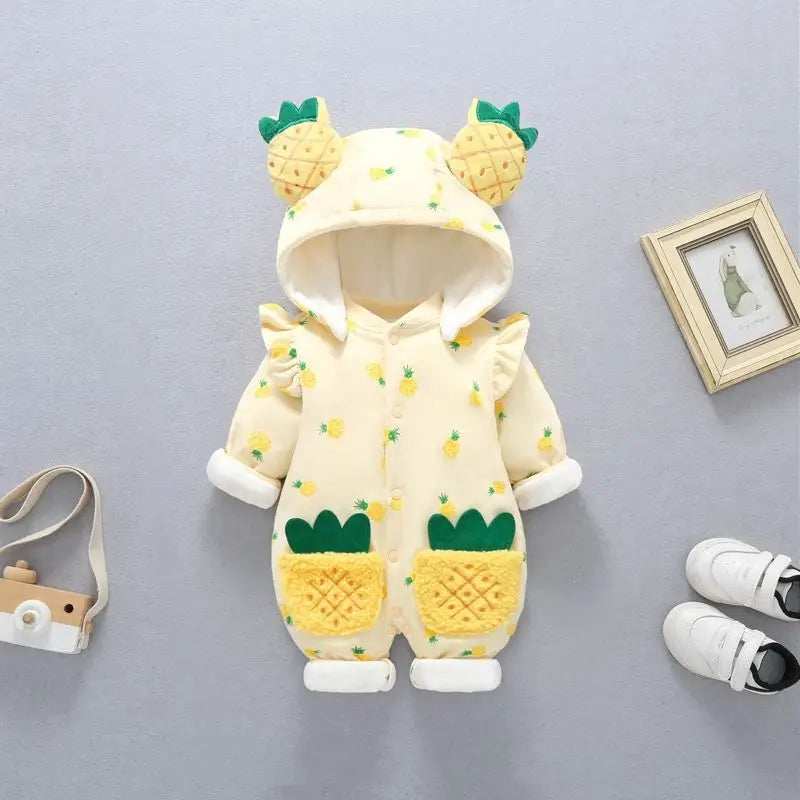 Jumpsuit Baby Winter Thickened Jumpsuit Newborn Boy Girl Removable Hood Cuddling Clothes Quilted Princess Romper Clothes