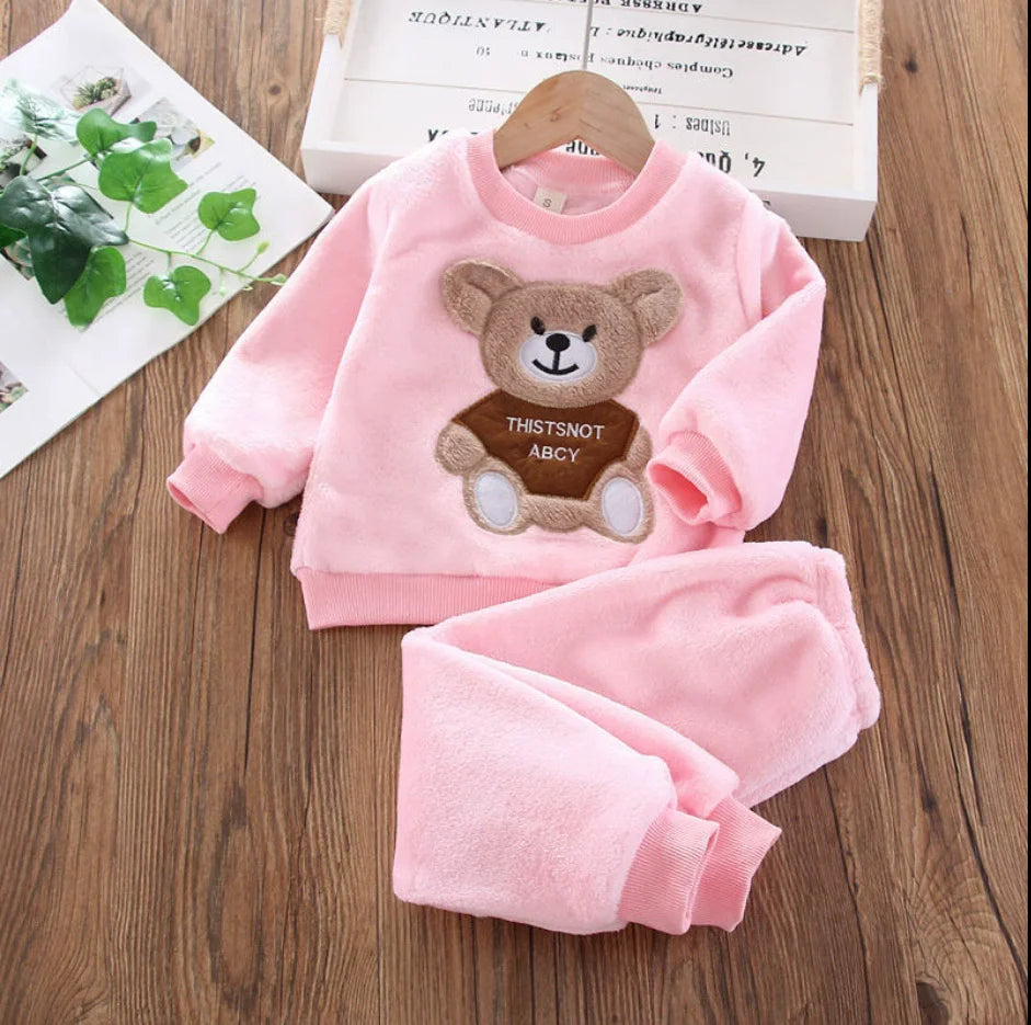 3Pcs Boys Fleece Sets Baby Girls Winter Autumn Thicken Clothes Suits Children Autumn Cartoon Hooded Jackets+Top+Pants Outfits