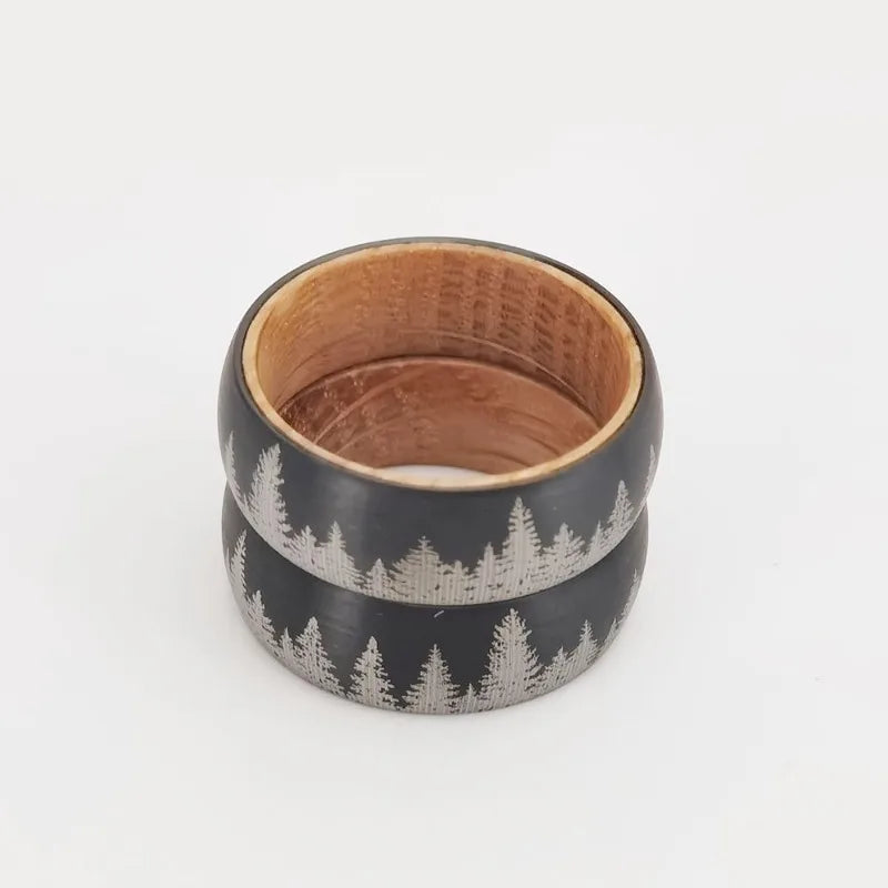 Somen 8mm Tungsten Carbide Wine Barrel Wood Ring For Men Brushed Laser Forest Pattern Engagement Wedding Bands Fashion Jewelry