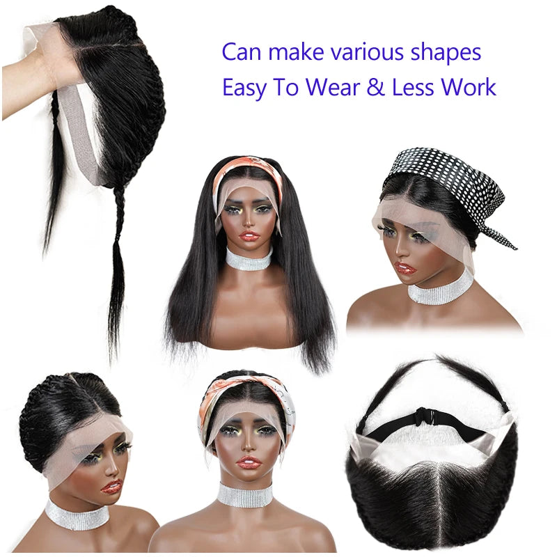 10 Inches 13x4 Inch Lace Front Plait Wig Black Gele Frontal Wig 100% Human Hair with Baby Hair Wig for Women