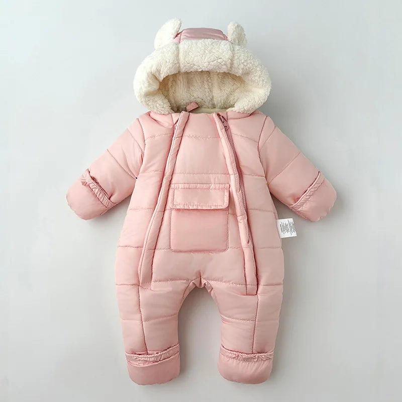 Newborn Baby Winter Hooded Romper Double Zippers Cotton-padded Warm Thicken Rompers Toddler Playsuit Infant One-piece Clothing