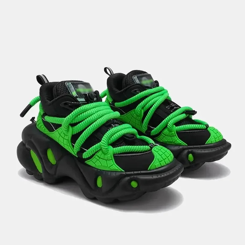 Super Soft Thick Sole Women/men Sport Shoes Lace Up Breathable Mesh Sneaker Casual Black/green Dad Shoes Platform Fashion Shoes
